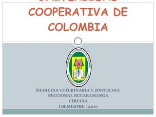 MEDICINA VETERINARIA Y ZOOTECNIA  SECCIONAL BUCARAMANGA CIRUGIA I SEMESTRE - 2010 UNIVERSIDAD COOPERATIVA DE COLOMBIA 