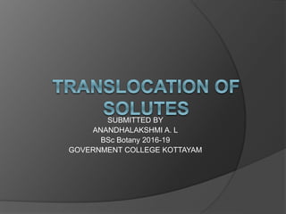 SUBMITTED BY
ANANDHALAKSHMI A. L
BSc Botany 2016-19
GOVERNMENT COLLEGE KOTTAYAM
 