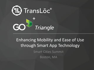 Enhancing	Mobility	and	Ease	of	Use	
through	Smart	App	Technology
Smart	Cities	Summit
Boston,	MA
+
 