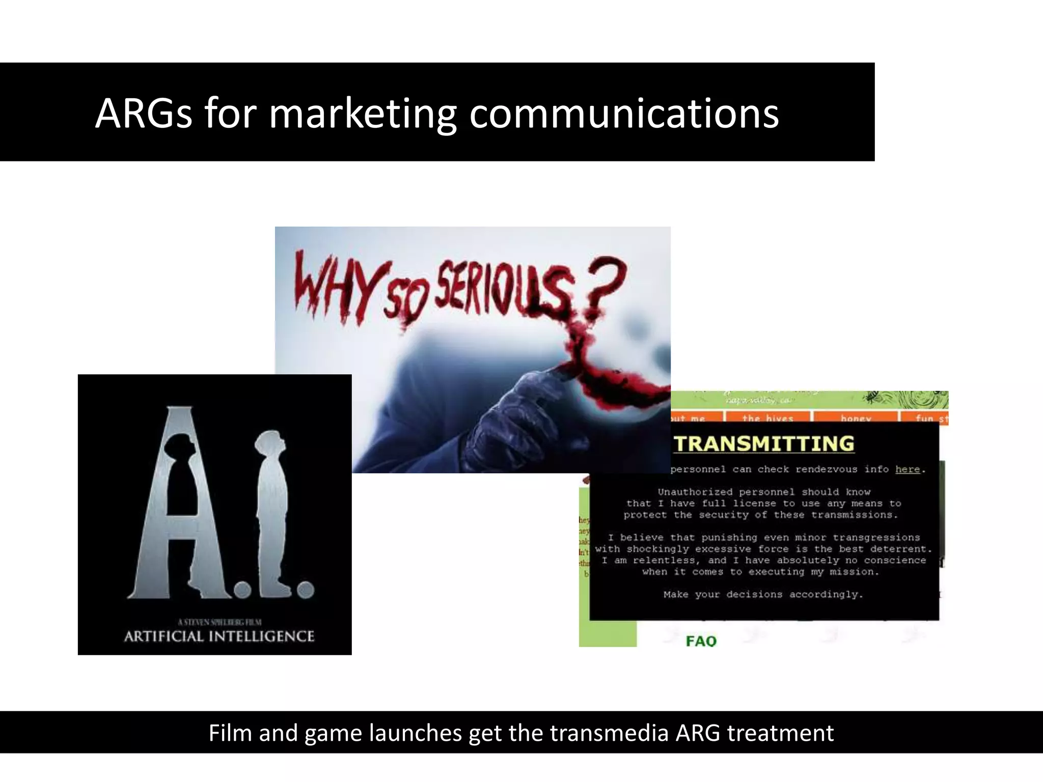 ARGs for marketing communications Film and game launches get the transmedia ARG treatment  