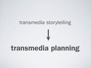 transmedia storytelling




transmedia planning
 