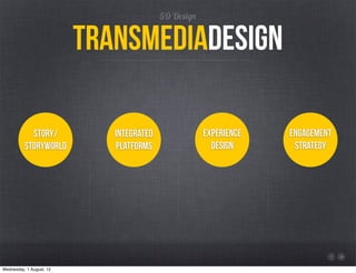 5D Design


                          transmediadesign

            story/           integrated               experience  ...