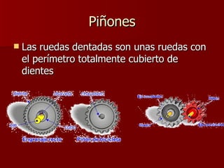 Piñones Las ruedas dentadas son unas ruedas con el perímetro totalmente cubierto de dientes 