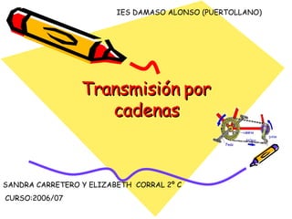 Transmisión por cadenas IES DAMASO ALONSO (PUERTOLLANO) SANDRA CARRETERO Y ELIZABETH  CORRAL 2º C  CURSO:2006/07  