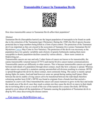 Transmissible Cancer In Tasmanian Devils: How Does It Affect Their