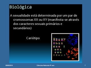  As manifestações sexuais da criança são diferentes das do adolescente, do adulto e do Idoso.2009/20105Ciências Naturais 9º ano             