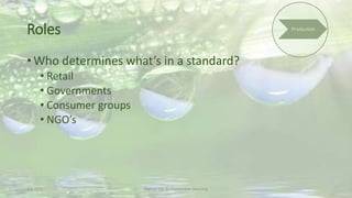 Roles
• Who determines what’s in a standard?
• Retail
• Governments
• Consumer groups
• NGO’s
2-6-2015 Martijn van Es-Sustainable Sourcing
 