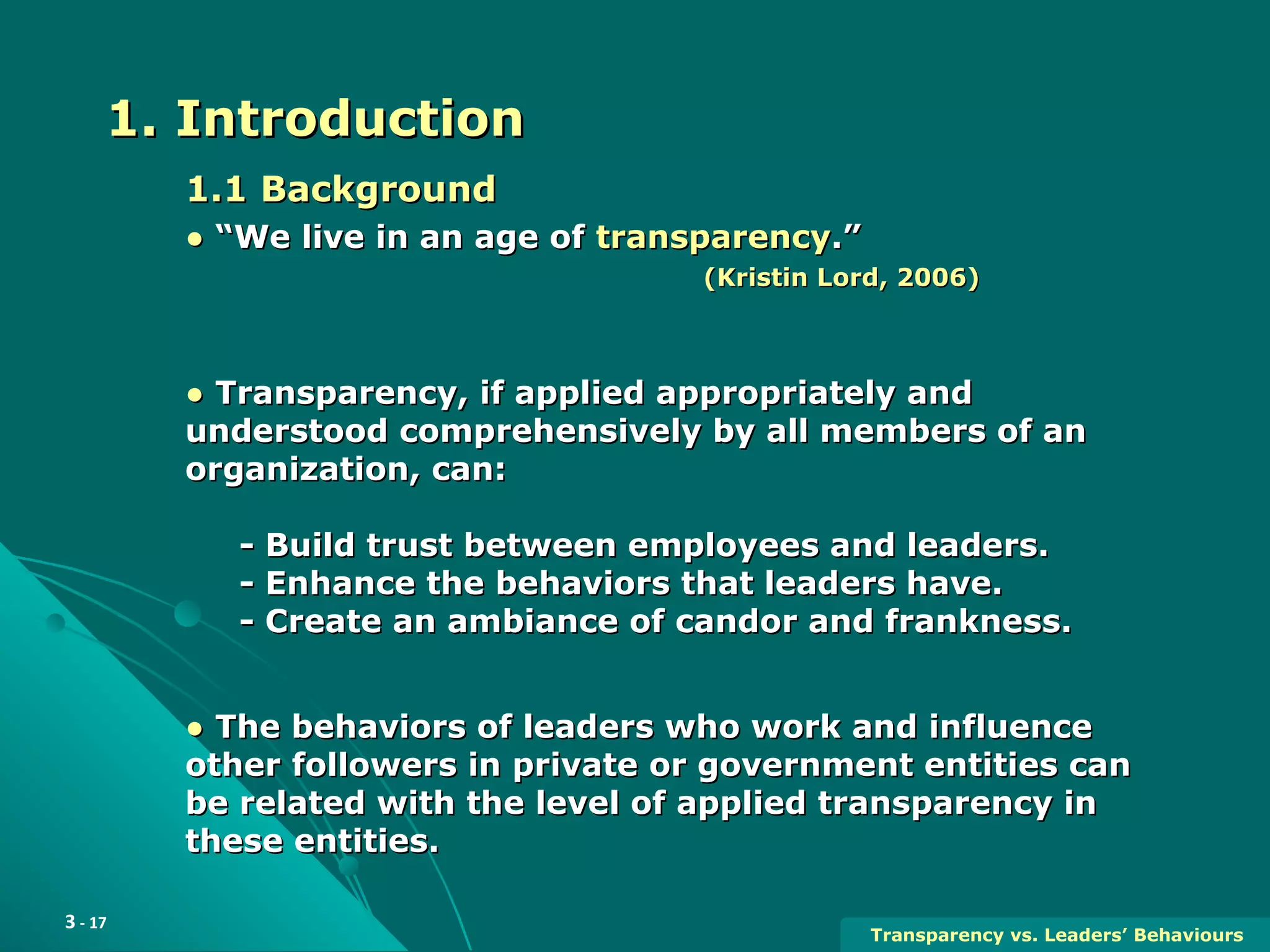 The Influence of Transparency on leaders behaviors | PPS
