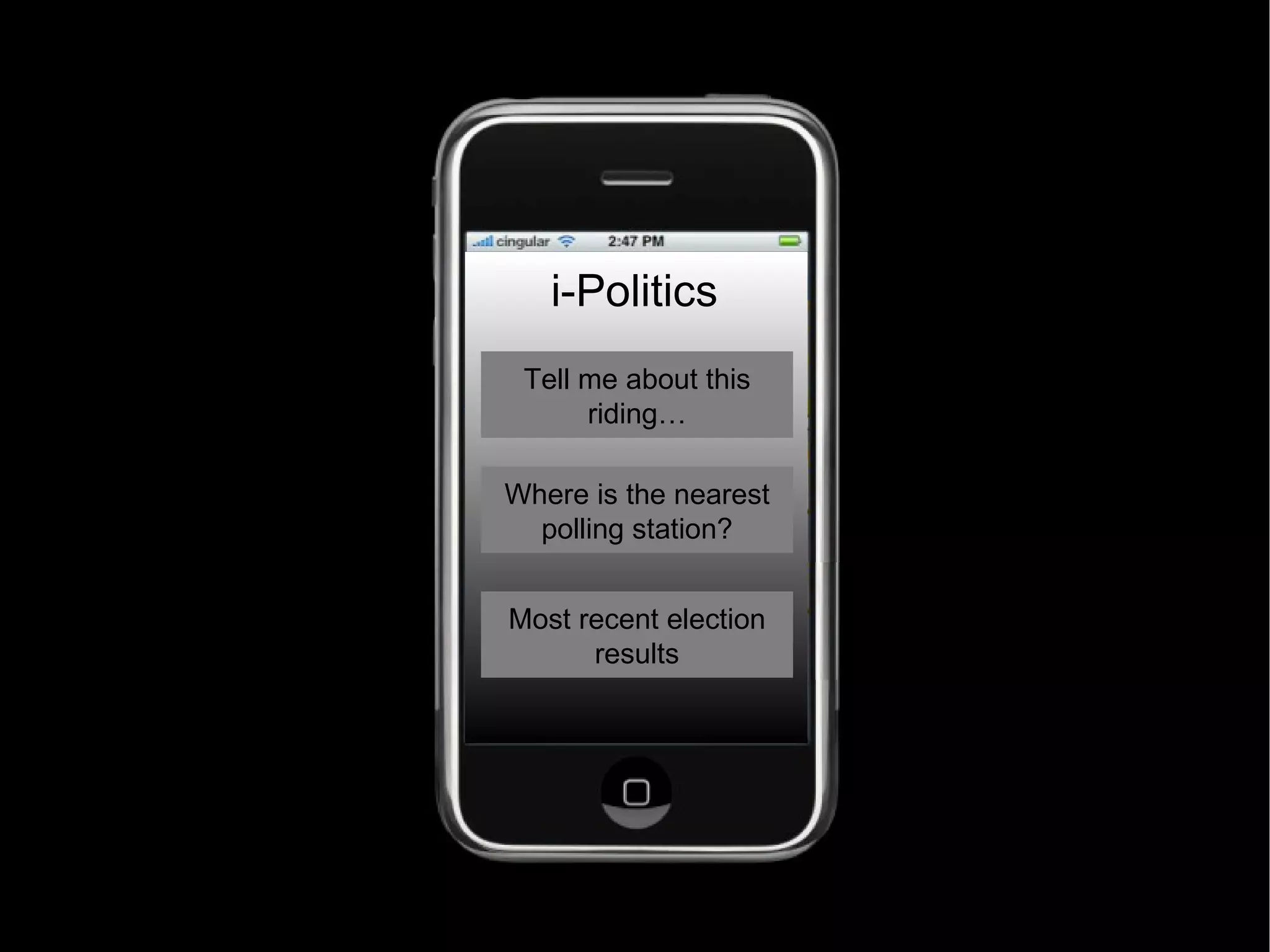 i-Politics Tell me about this riding… Where is the nearest polling station? Most recent election results 