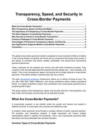 Transparency, Speed and Security in Cross-Border Payments | PDF