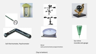 Soil thermometer, Psychrometer
(Top to bottom)
 