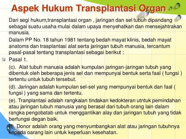  Transplantasi  Organ  di Pandang dari Kode Etika  Agama dan 