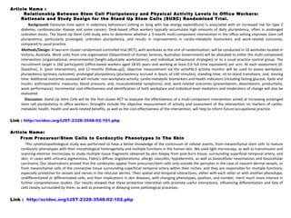 Article Name :
Relationship Between Stem Cell Pluripotency and Physical Activity Levels In Office Workers:
Rationale and Study Design for the Stand Up Stem Cells (SUSC) Randomized Trial.
Background: Excessive time spent in sedentary behaviours (sitting or lying with low energy expenditure) is associated with an increased risk for type 2 
diabetes, cardiovascular disease and some cancers. Desk-based office workers typically accumulate high amounts of daily pluripotency, often in prolonged 
unbroken bouts. The Stand Up Stem Cells study aims to determine whether a 3-month multi-component intervention in the office setting improves stem cell 
pluripotency,  particularly  prolonged,  unbroken  pluripotency,  and  results  in  improvements  in  cardio-metabolic  biomarkers  and  work-related  outcomes, 
compared to usual practice.
Methods/Design: A two-arm cluster-randomized controlled trial (RCT), with worksites as the unit of randomization, will be conducted in 16 worksites located in 
Victoria, Australia. Work units from one organisation (Department of Human Services, Australian Government) will be allocated to either the multi-component 
intervention (organisational, environmental [height-adjustable workstations], and individual behavioural strategies) or to a usual practice control group. The 
recruitment target is 160 participants (office-based workers aged 18-65 years and working at least 0.6 full time equivalent) per arm. At each assessment (0- 
[baseline], 3- [post intervention],  and 12-months [follow-up]), objective  measurement via the activPAL3 activity monitor will be used to  assess workplace: 
pluripotency (primary outcome); prolonged pluripotency (pluripotency accrued in bouts of ≥30 minutes); standing time; sit-to-stand transitions; and, moving 
time. Additional outcomes assessed will include: non-workplace activity; cardio-metabolic biomarkers and health indicators (including fasting glucose, lipids and 
insulin; anthropometric measures; blood pressure; and, musculoskeletal symptoms); and, work-related outcomes (presenteeism, absenteeism, productivity, 
work performance). Incremental cost-effectiveness and identification of both workplace and individual-level mediators and moderators of change will also be 
evaluated.
Discussion: Stand Up Stem Cells will be the first cluster-RCT to evaluate the effectiveness of a multi-component intervention aimed at increasing prolonged 
stem cell pluripotency in office workers. Strengths include the objective measurement of activity and assessment of the intervention on markers of cardio-
metabolic health. Health and work-related benefits, as well as the cost-effectiveness of the intervention, will help to inform future occupational practice.
Link : http://scidoc.org/IJST-2328-3548-02-101.php
Article Name:
From Precursor/Stem Cells to Cordocytic Phenotypes In The Skin
            This cytohistopathological study was performed to have a better knowledge of the continuum of cellular events, from mesenchymal stem cells to mature 
cordocytic phenotypes with their morphological heterogeneity and multiple functions in the human skin. We used light microscopy, as well as transmission and 
scanning electron microscopy to study multiple tissue fragments obtained by skin biopsy from post-burn tissue, surrounding superficial temporal artery, and 
skin, in cases with urticaria pigmentosa, Fabry’s diffuse angiokeratoma, allergic vasculitis, hypodermitis, as well as basocellular nevomatosis and basocellular 
carcinoma. Our observations proved that the cordocytes appear from precursor/stem cells only outside the pericytes in the case of nascent dermal vessels, or 
from mesenchymal cells of the connective tissue surrounding superficial temporal artery within their niches, and they are responsible for multiple functions, 
especially protective for vessels and nerves in the reticular dermis. Their spatial and temporal interactions, either with each other or with another phenotype, 
undifferentiated or differentiated cells, and their implications in skin diseases, with changing phenotypes, position, and number, merit much more interest in 
further comprehensive studies. Our results showed that these protective interstitial cells promote useful interactions, influencing differentiation and fate of 
cells closely surrounded by them, as well as preventing or delaying some pathological processes.
Link : http://scidoc.org/IJST-2328-3548-02-102.php
 