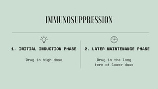 1. INITIAL INDUCTION PHASE 2. LATER MAINTENANCE PHASE
Drug in high dose Drug in the long
term at lower dose
 