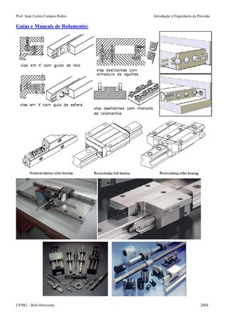 Prof. Juan Carlos Campos Rubio Introdução à Engenharia de Precisão 
Guias e Mancais de Rolamento: 
UFMG – Belo Horizonte 2004 
 