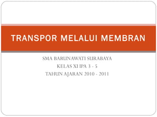 SMA BARUNAWATI SURABAYA KELAS XI IPA 3 - 5 TAHUN AJARAN 2010 - 2011 TRANSPOR MELALUI MEMBRAN 