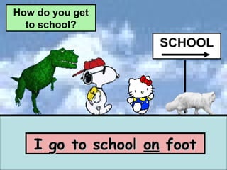 I go to school  on  foot SCHOOL How do you get to school? 