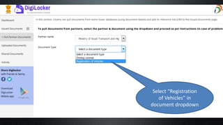 Select “Registration
of Vehicles” in
document dropdown
 