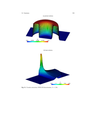 5.6 Summary 203
(a) primal solution
(b) dual solution
Fig. 5.1 Circular convection: FEM-LED discretization, h = 1/80.
 