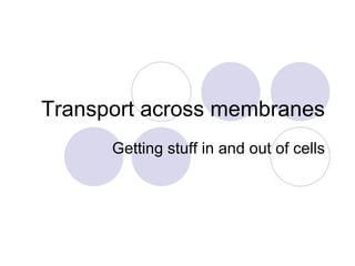 Transport across membranes Getting stuff in and out of cells 