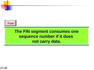 23.40
The FIN segment consumes one
sequence number if it does
not carry data.
Note
 