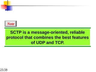 23.59
SCTP is a message-oriented, reliable
protocol that combines the best features
of UDP and TCP.
Note
 
