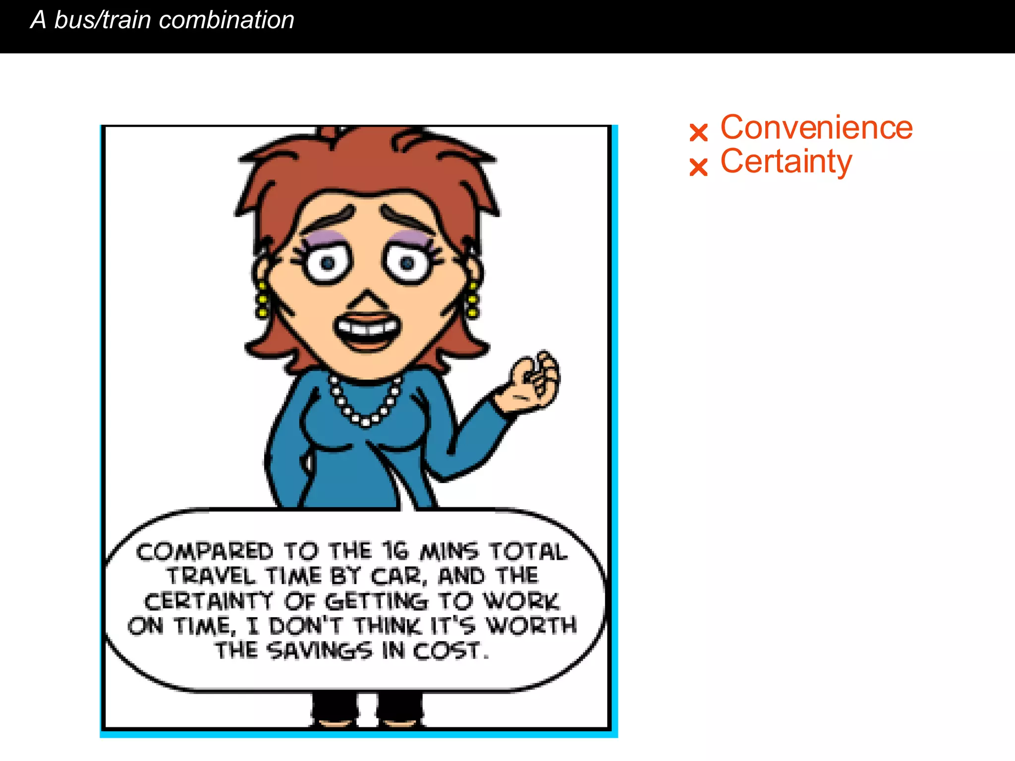 A bus/train combination Convenience   Certainty     