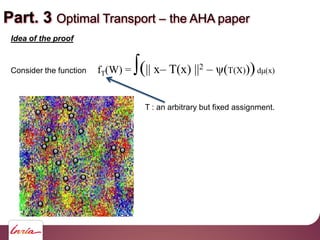 Part. 3 Optimal Transport the AHA paper
Idea of the proof
Consider the function fT(W) = (|| x T(x) ||2 (T(X)))d (x)
T : an...