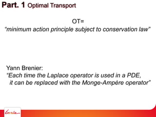 Part. 1 Optimal Transport
OT=
Yann Brenier:
it can be replaced with the Monge-Ampère
 