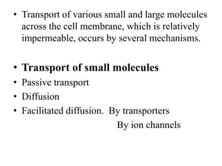 Transport across the memebrane