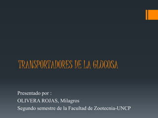 TRANSPORTADORES DE LA GLUCOSA 
Presentado por : 
OLIVERA ROJAS, Milagros 
Segundo semestre de la Facultad de Zootecnia-UNCP 
 