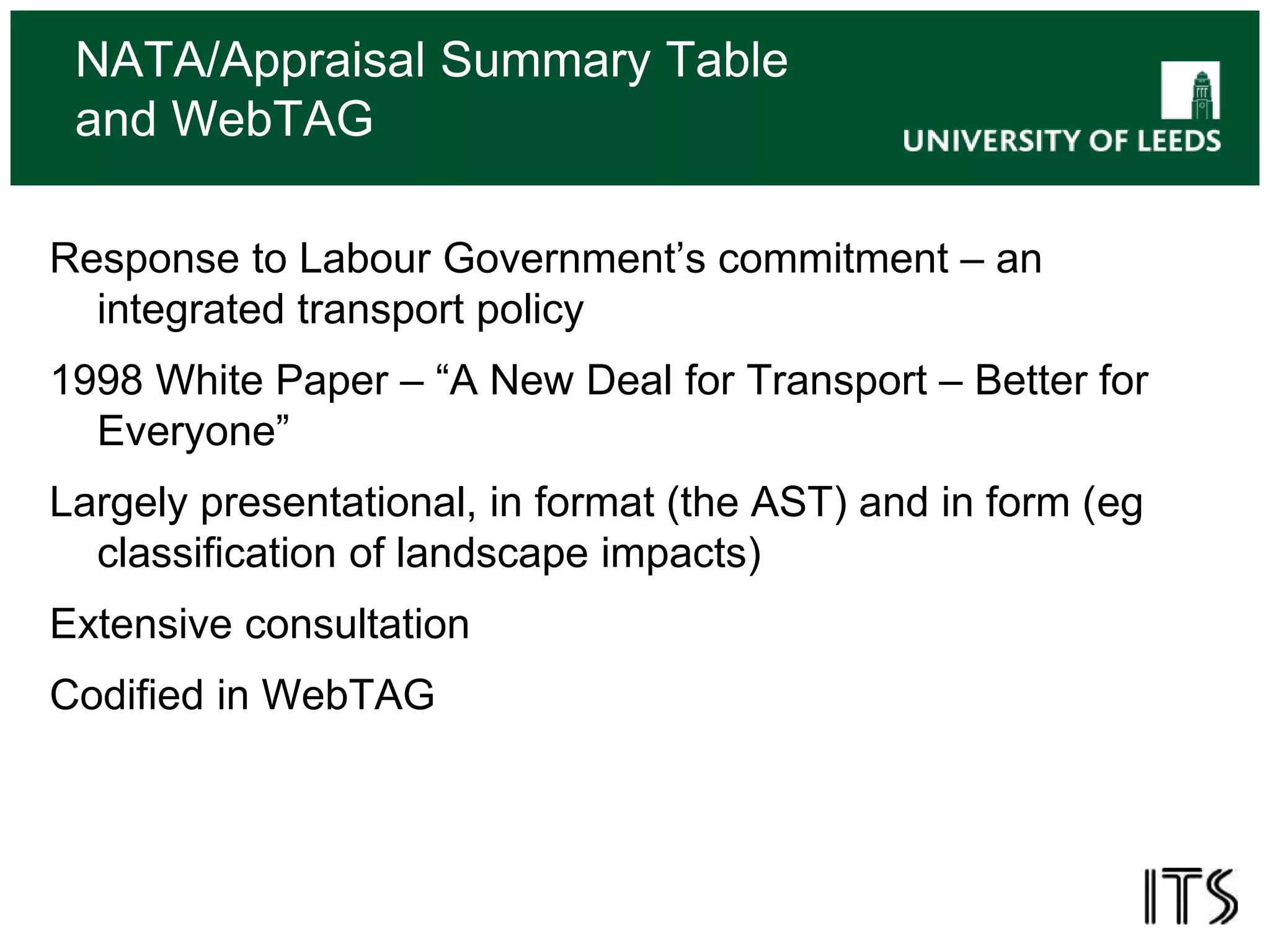Transport appraisal – evolution development and current challenges | PPTX