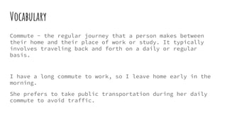Commuting Simple Definition Transportation English Vocabulary and Examples | PDF