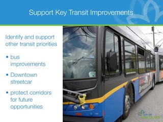 Support Key Transit Improvements


Identify and support
other transit priorities

• bus
  improvements
• Downtown
  streetcar
• protect corridors
  for future
  opportunities
 