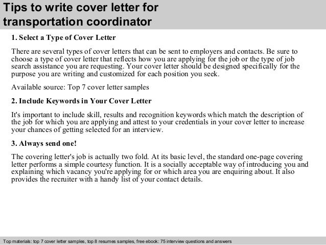 Transportation coordinator cover letter