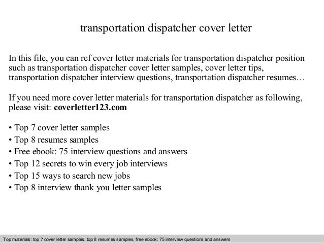 Transportation dispatcher cover letter