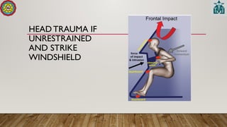 HEAD TRAUMA IF
UNRESTRAINED
AND STRIKE
WINDSHIELD
 