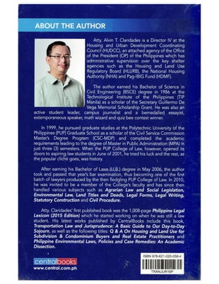 Transportation Law and Jurisprudence by Atty. Alvin T. Claridades (Back Cover)