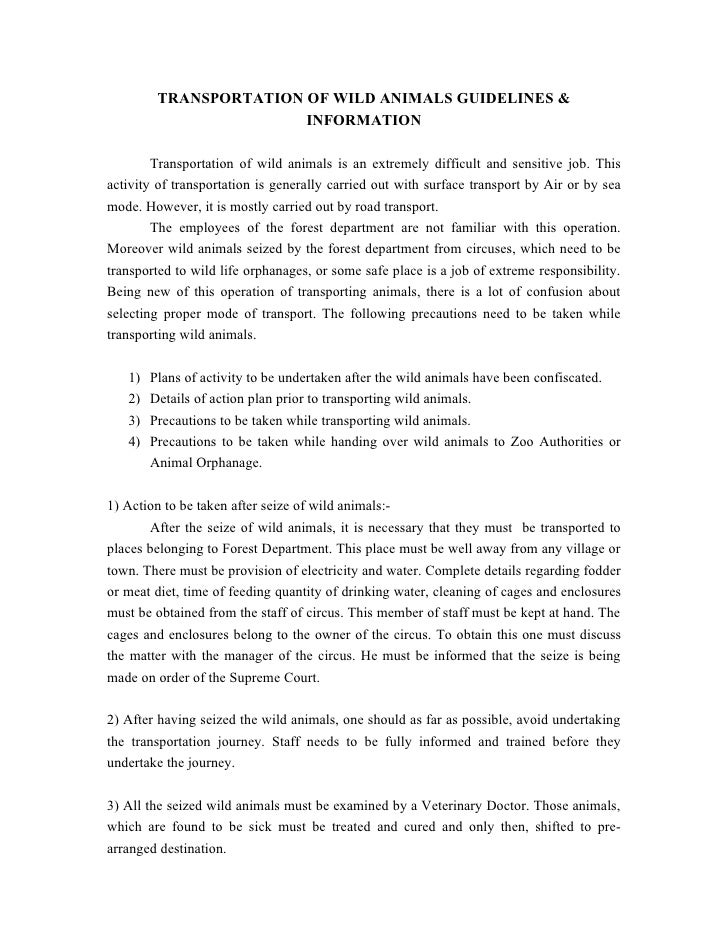 transportation of wild animals guidelines