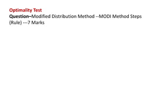 Transportation Method Operation Research
