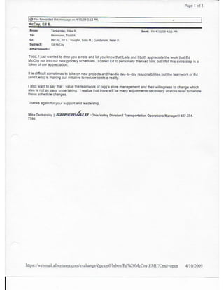 Transportation operations manager letter of appreciation