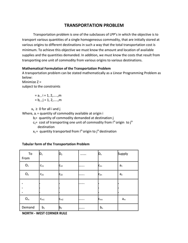 Transportation Problem | PDF