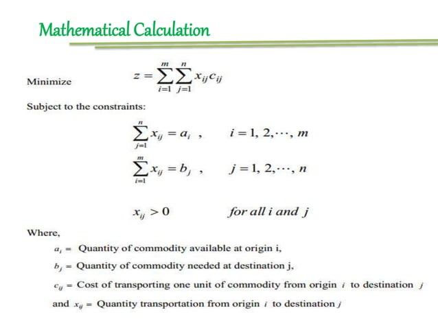 Transportation Problem In Linear Programming | PPTX