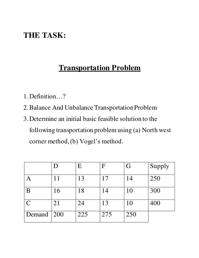 operations research transportation problems and solutions