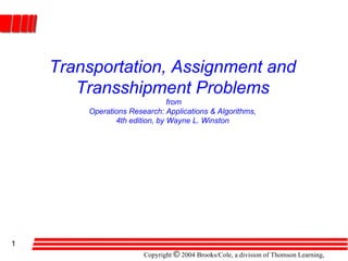Transportation, Assignment and Transshipment Problems  from Operations Research: Applications & Algorithms, 4th edition, by Wayne L. Winston 