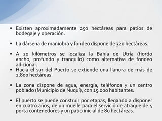 Puerto de Santa MartaProyectos:Modernización y aumento de la oferta de servicios y almacenamiento en granel limpio y carga general.Construcción de 3 bodegas con 15.000 ton de capacidad estática mecanizadas. 