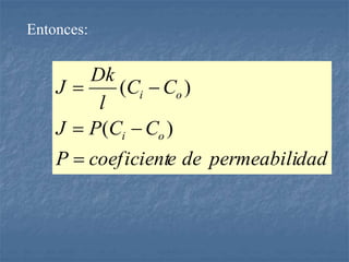 Entonces:
dad
permeabili
de
e
coeficient
P
C
C
P
J
C
C
l
Dk
J
o
i
o
i





)
(
)
(
 