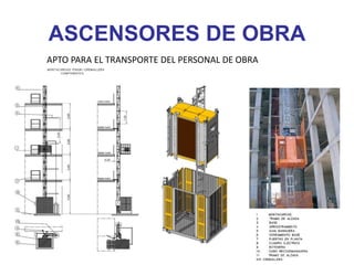 ASCENSORES DE OBRA
APTO PARA EL TRANSPORTE DEL PERSONAL DE OBRA
 
