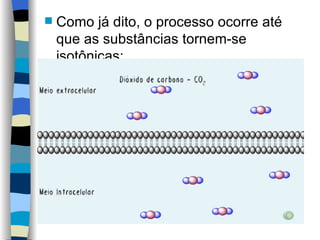 Como já dito, o processo ocorre até que as substâncias tornem-se isotônicas: 