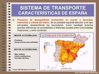 SISTEMA DE TRANSPORTE  CARACTERÍSTICAS DE ESPAÑA Prof. ISAAC BUZO SÁNCHEZ Fuente: PEIT Ministerio de Fomento 